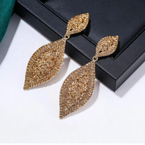 Flyonce Rhinestone Crystal Wedding Bridal 2 Leaf Drop Dangle Chandelier earrings